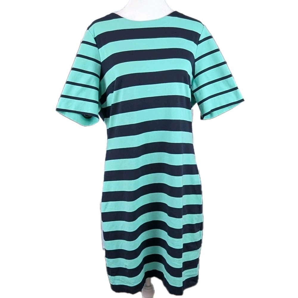 Alex Marie Striped Sheath Dress Large  Navy‎ Teal T-shirt Casual Nautical Preppy